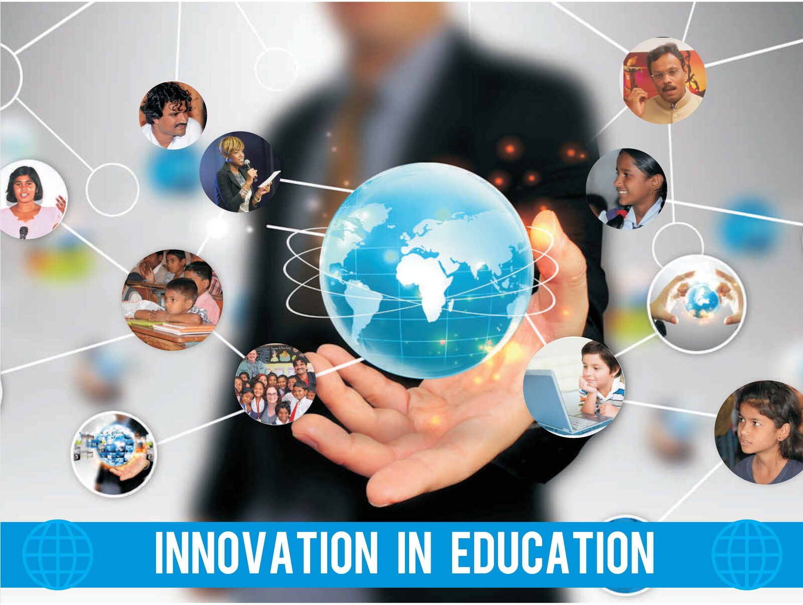 Graphic representing eLMNOP's global network of experts and e-learning platforms.